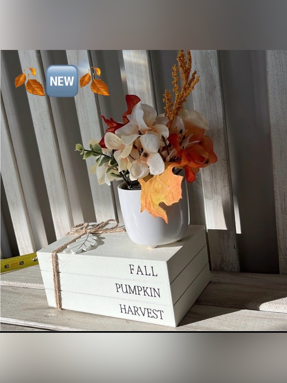 Fall Autumn Decor & Floral Arrangement in White Ceramic Vase 🍃🆕🍃